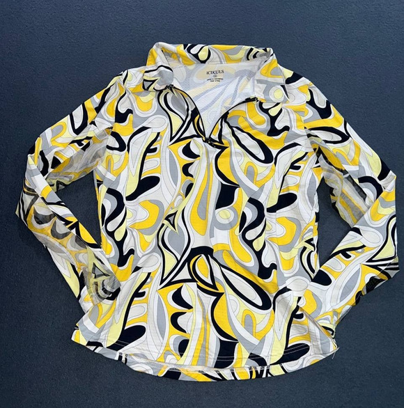 !it jeans Tops - Icikuls Medium golf nylon Yellow Y2k Geometric 1/4 Zip Top A009181